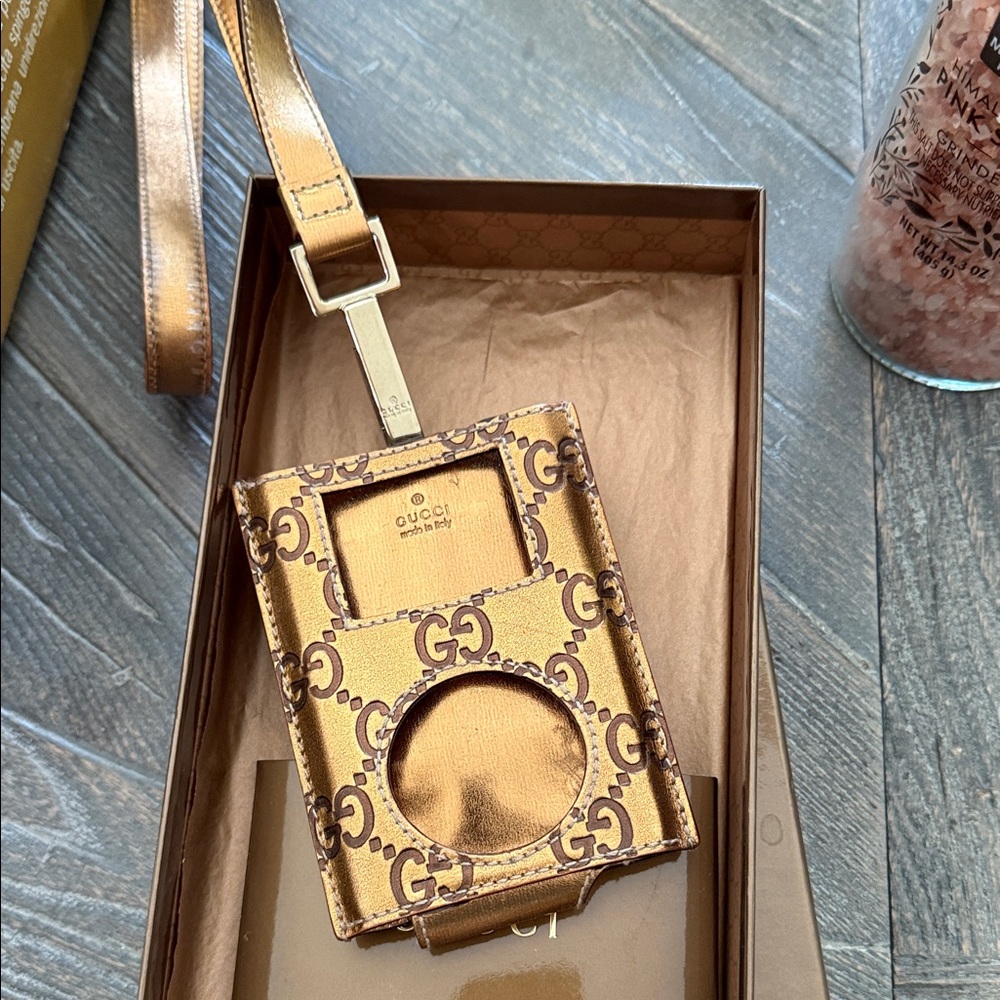 Gucci Gold GG Patterned Luggage Tag